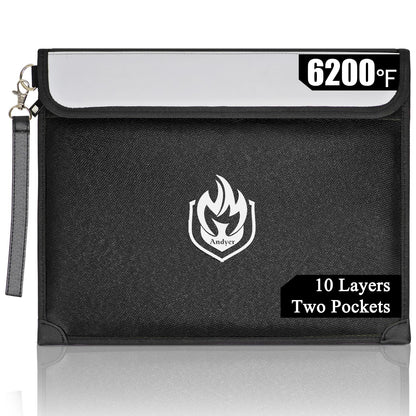 Andyer 2-Pockets Fireproof Document Bag 6200°F | Waterproof, Reflective, 10-Layer Safe Storage