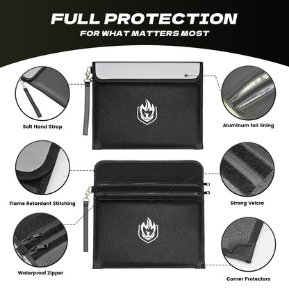 Andyer 2-Pockets Fireproof Document Bag 6200°F | Waterproof, Reflective, 10-Layer Safe Storage
