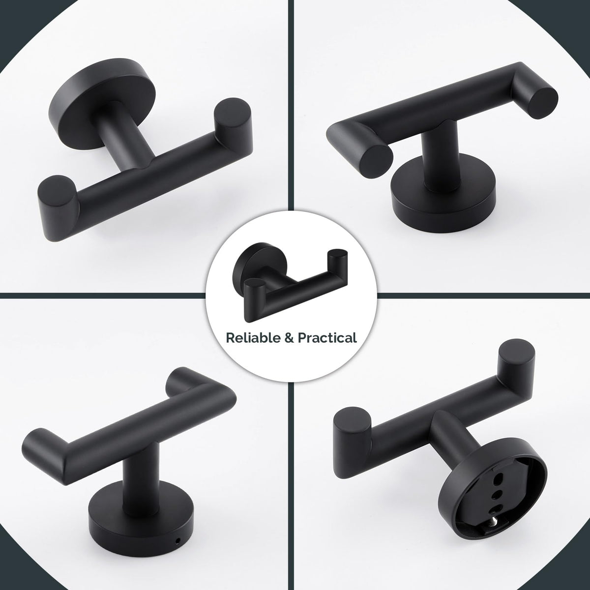 Angle Simple Matte Black Double Towel Hook – 2 Pack Stainless Steel Wall Mount