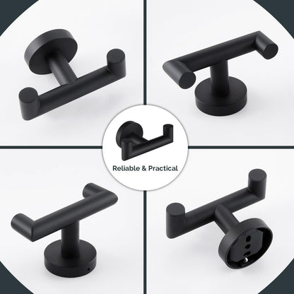 Angle Simple Matte Black Double Towel Hook – 2 Pack Stainless Steel Wall Mount