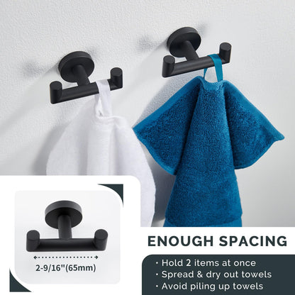 Angle Simple Matte Black Double Towel Hook – 2 Pack Stainless Steel Wall Mount