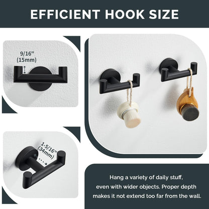 Angle Simple Matte Black Double Towel Hook – 2 Pack Stainless Steel Wall Mount