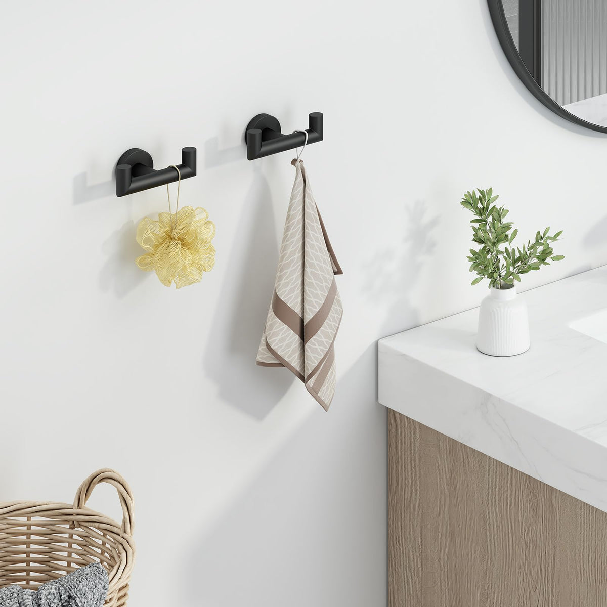 Angle Simple Matte Black Double Towel Hook – 2 Pack Stainless Steel Wall Mount