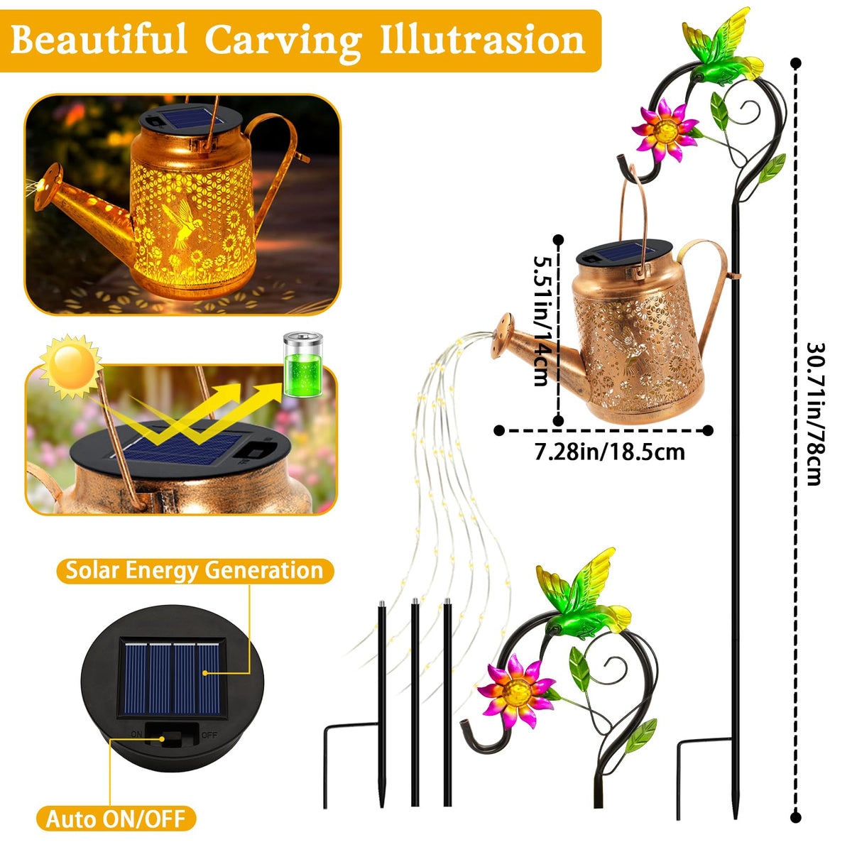 ANGMLN Hummingbird Solar Lights – Waterproof Outdoor Lanterns with Shepherd Hook