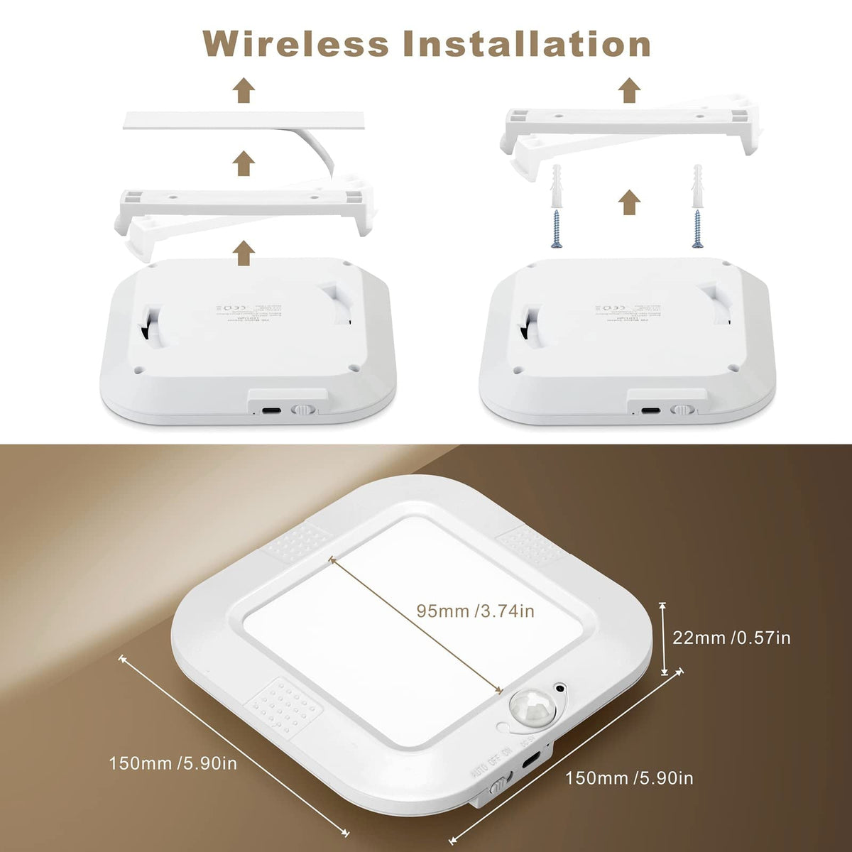 ANOTEK Rechargeable Motion Sensor Ceiling Light | 220LM, 6000K, USB-C