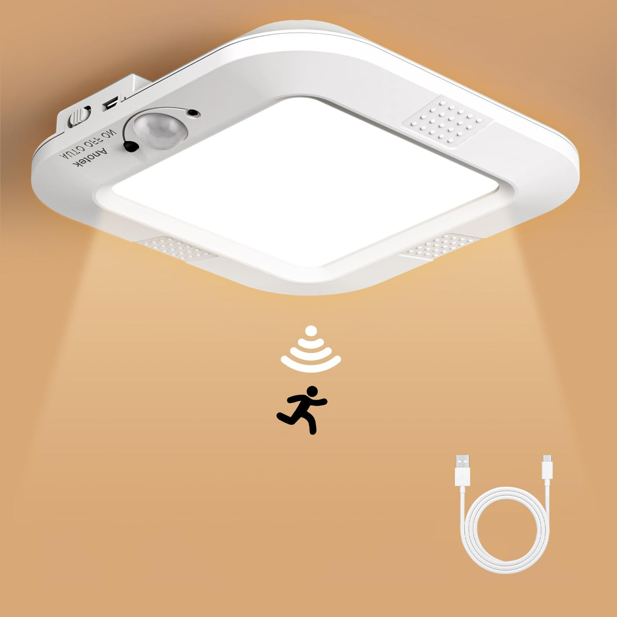 ANOTEK Rechargeable Motion Sensor Ceiling Light | 220LM, 6000K, USB-C