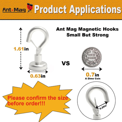 Ant Mag Magnetic Hooks Heavy Duty with Snap – 22 lbs, 20 Pack
