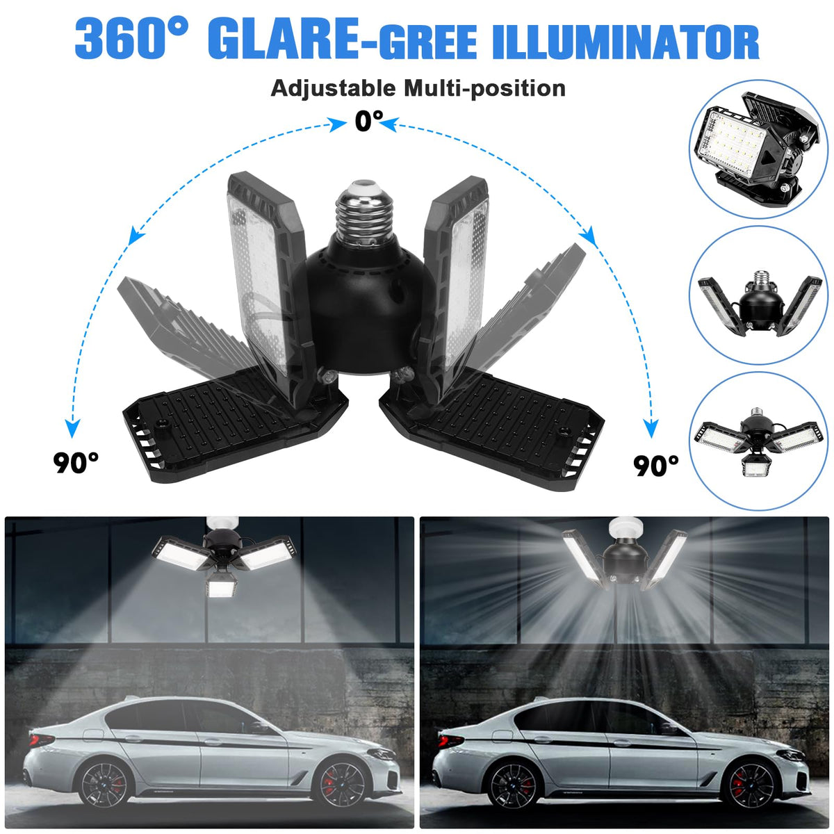 Aoretic LED Garage Lights 2 Pack - 80W, 8000LM, 6500K, 3-Panel Adjustable