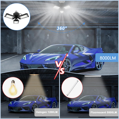 Aoretic LED Garage Lights 2 Pack - 80W, 8000LM, 6500K, 3-Panel Adjustable