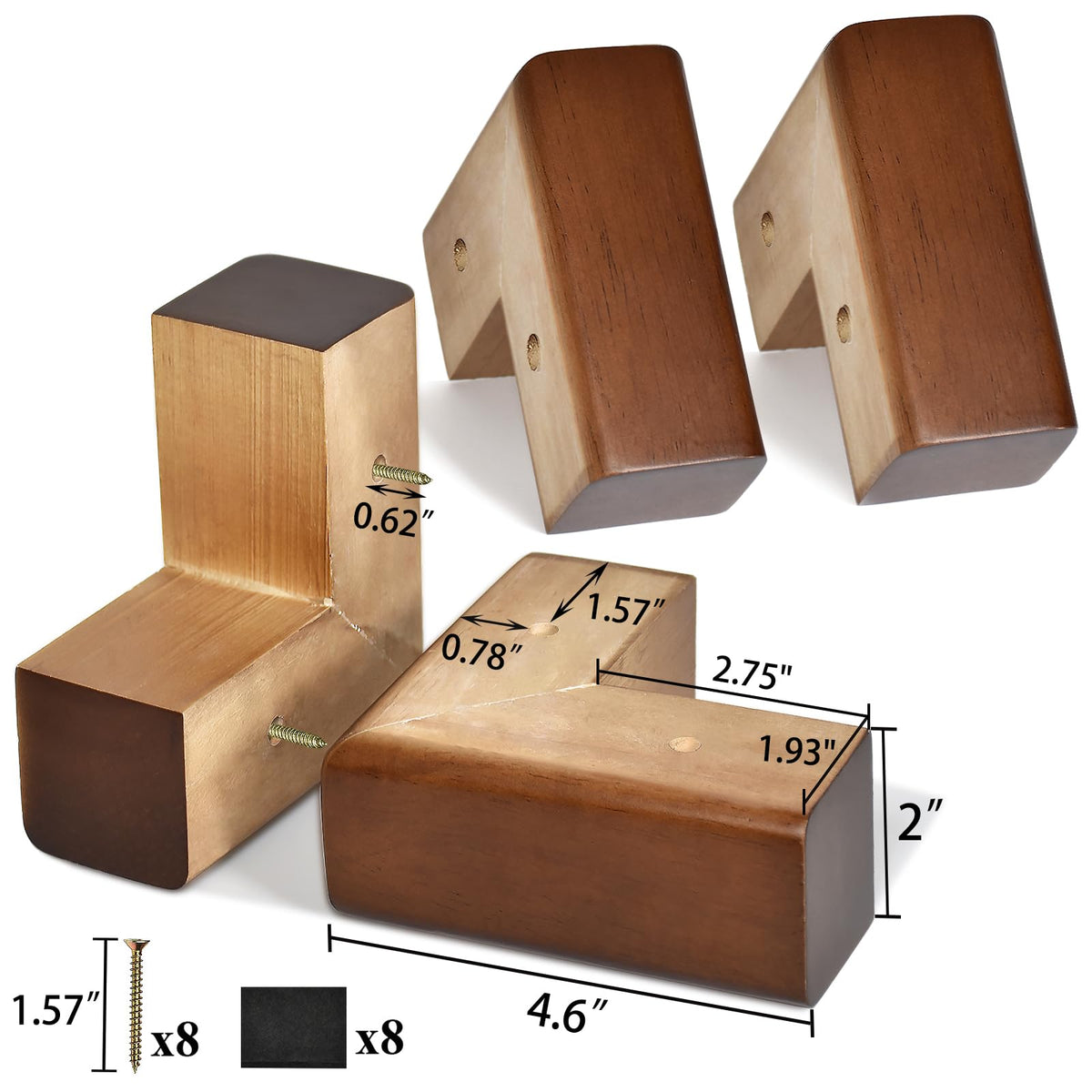 AORYVIC Solid Wood Bed Risers & L-Shaped Furniture Legs - 4 Pack