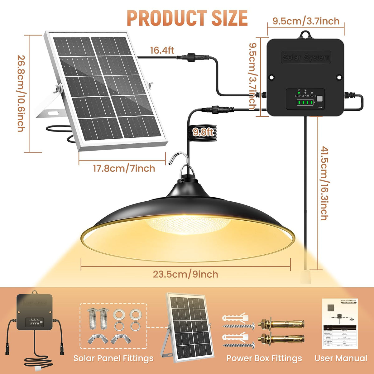 APILAB Solar Shed Light Indoor/Outdoor — Warm White Pendant, Pull String, 3 Modes