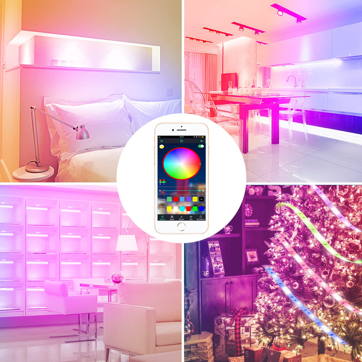 APSPOW LED Strip Lights 100ft – Bluetooth & App Control, Multicolor RGB, Music Sync