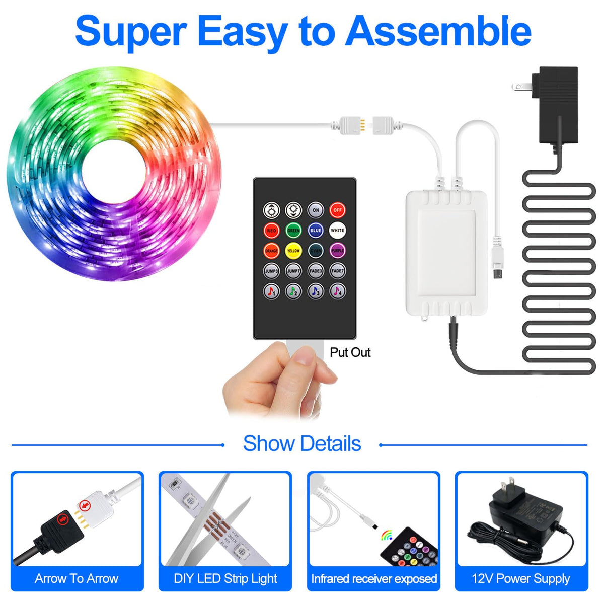 APSPOW LED Strip Lights 100ft – Bluetooth & App Control, Multicolor RGB, Music Sync