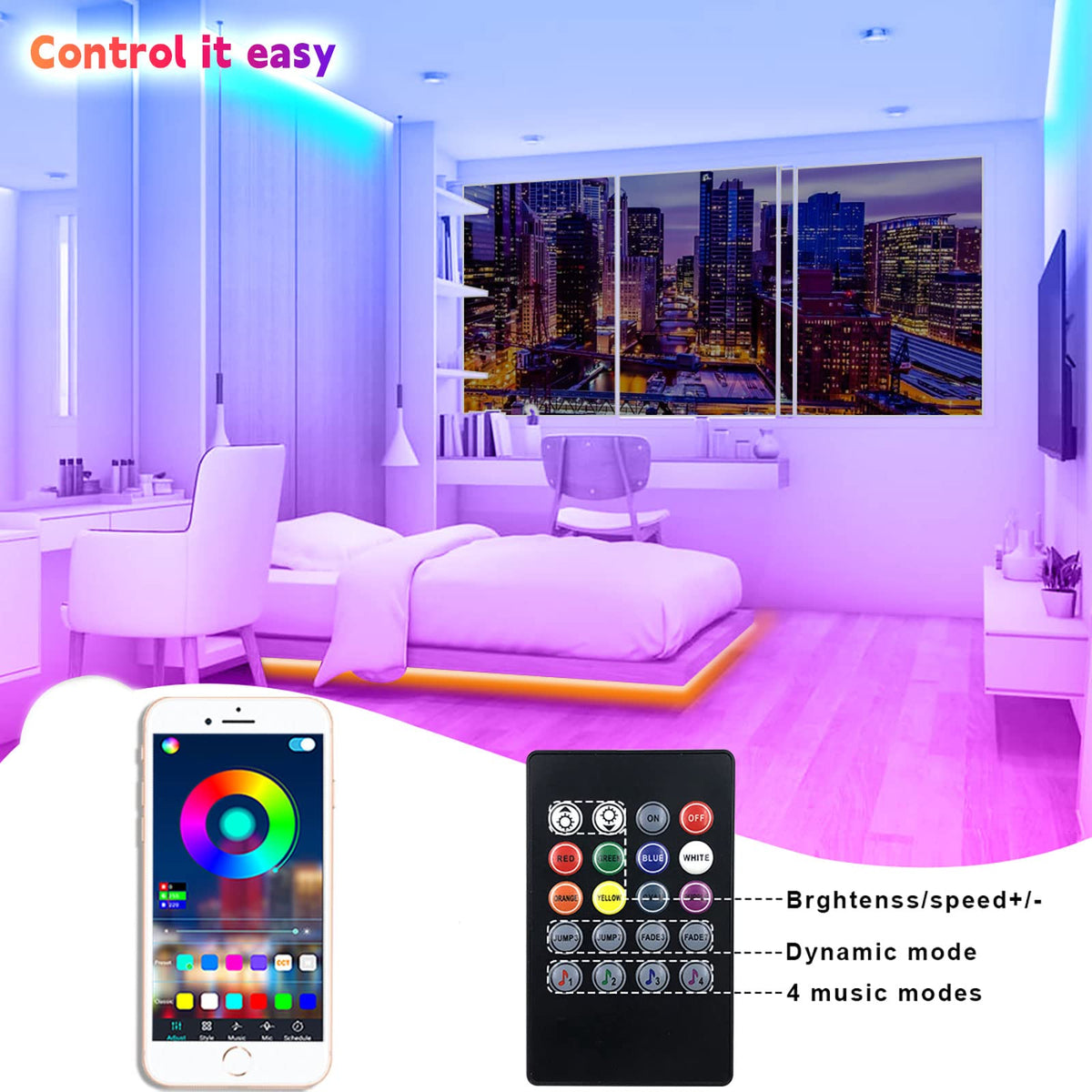 APSPOW LED Strip Lights 100ft – Bluetooth & App Control, Multicolor RGB, Music Sync