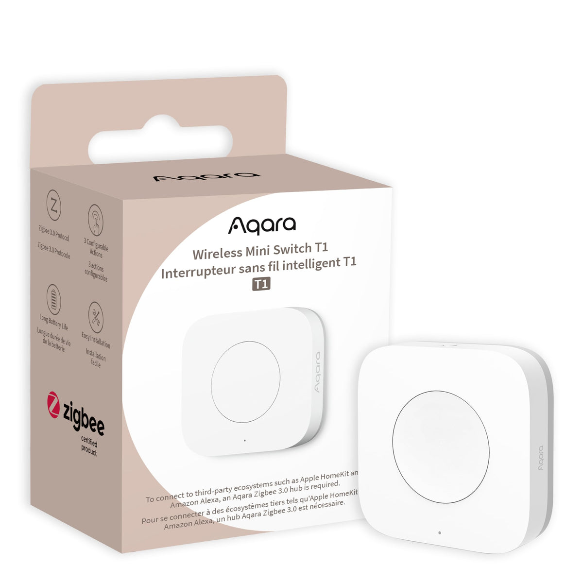 Aqara Zigbee 3.0 Wireless Mini Switch T1 – 3-Way Control, HomeKit, IFTTT, OTA Update
