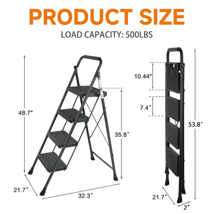 Arbusb Step Ladder 4-Step Folding Stool – Anti-Slip Pedals & Handrail