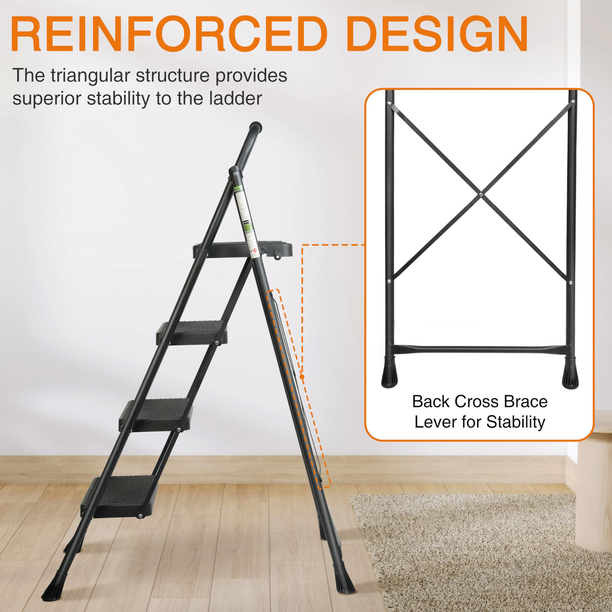 Arbusb Step Ladder 4-Step Folding Stool – Anti-Slip Pedals & Handrail