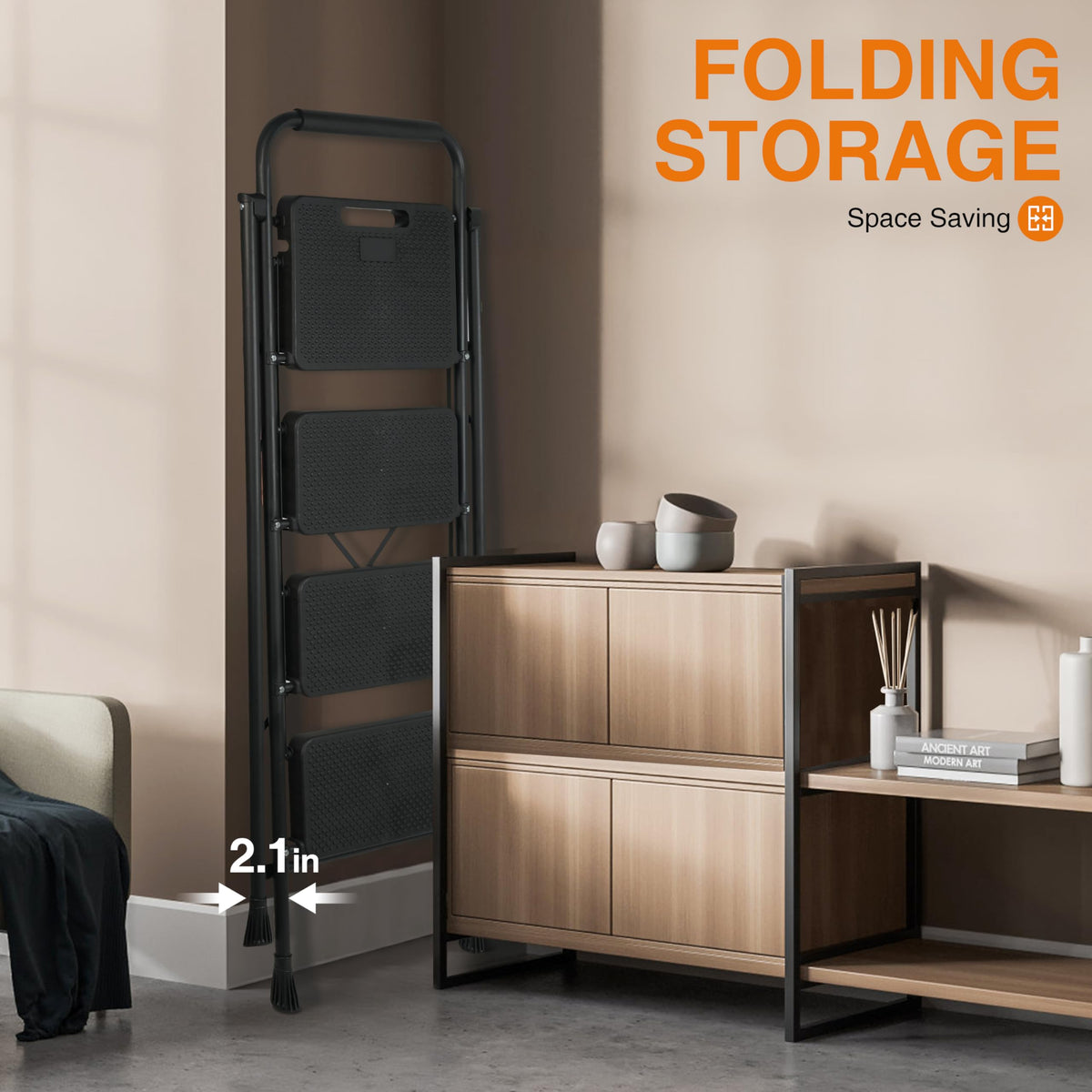 Arbusb Step Ladder 4-Step Folding Stool – Anti-Slip Pedals & Handrail