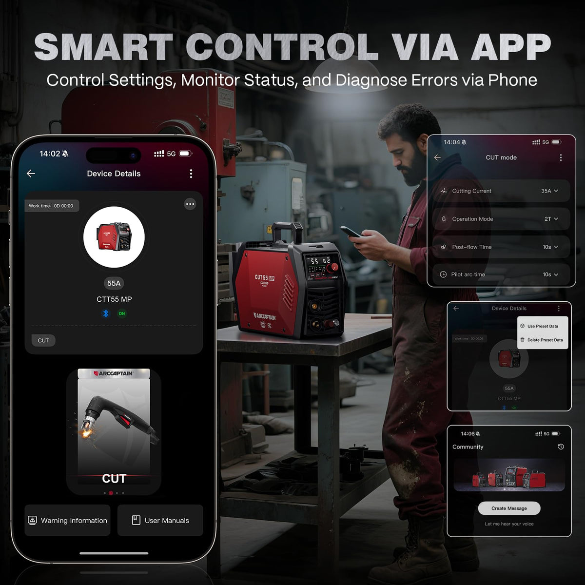ARCCAPTAIN iControl CUT55 MP Plasma Cutter – APP Control, 55A, 120/240V