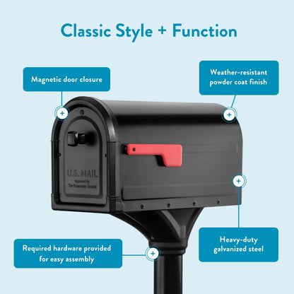 Architectural Mailboxes 7980B-10 Roxbury Mount Mailbox & Premium Steel Post Combo – Medium, Black