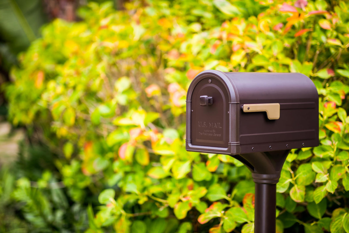 Architectural Mailboxes Roxbury Weather-Resistant Steel Mailbox with Post – Rubbed Bronze | USPS Approved