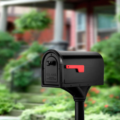 Architectural Mailboxes 7980B-10 Roxbury Mount Mailbox & Premium Steel Post Combo – Medium, Black