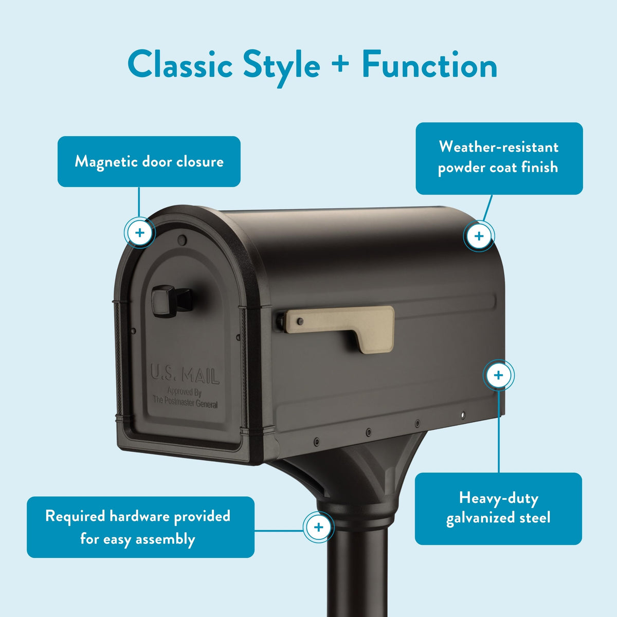 Architectural Mailboxes Roxbury Weather-Resistant Steel Mailbox with Post – Rubbed Bronze | USPS Approved