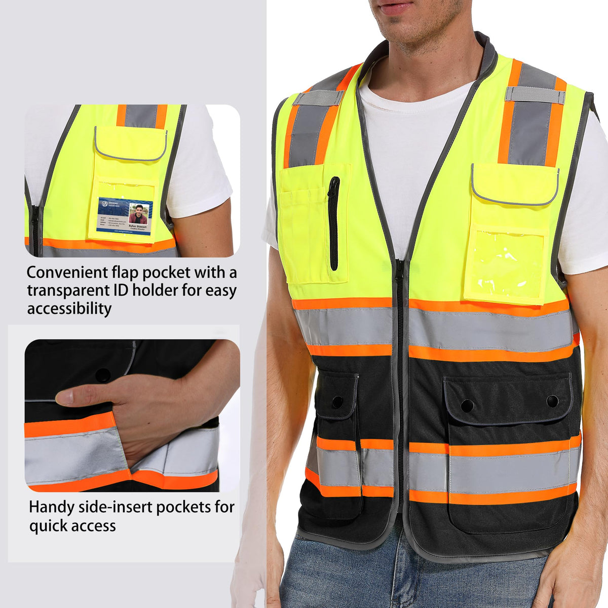 ArcRidge Reflective Safety Vest – High Visibility Unisex Work Vest (Yellow-Black, X-Large)