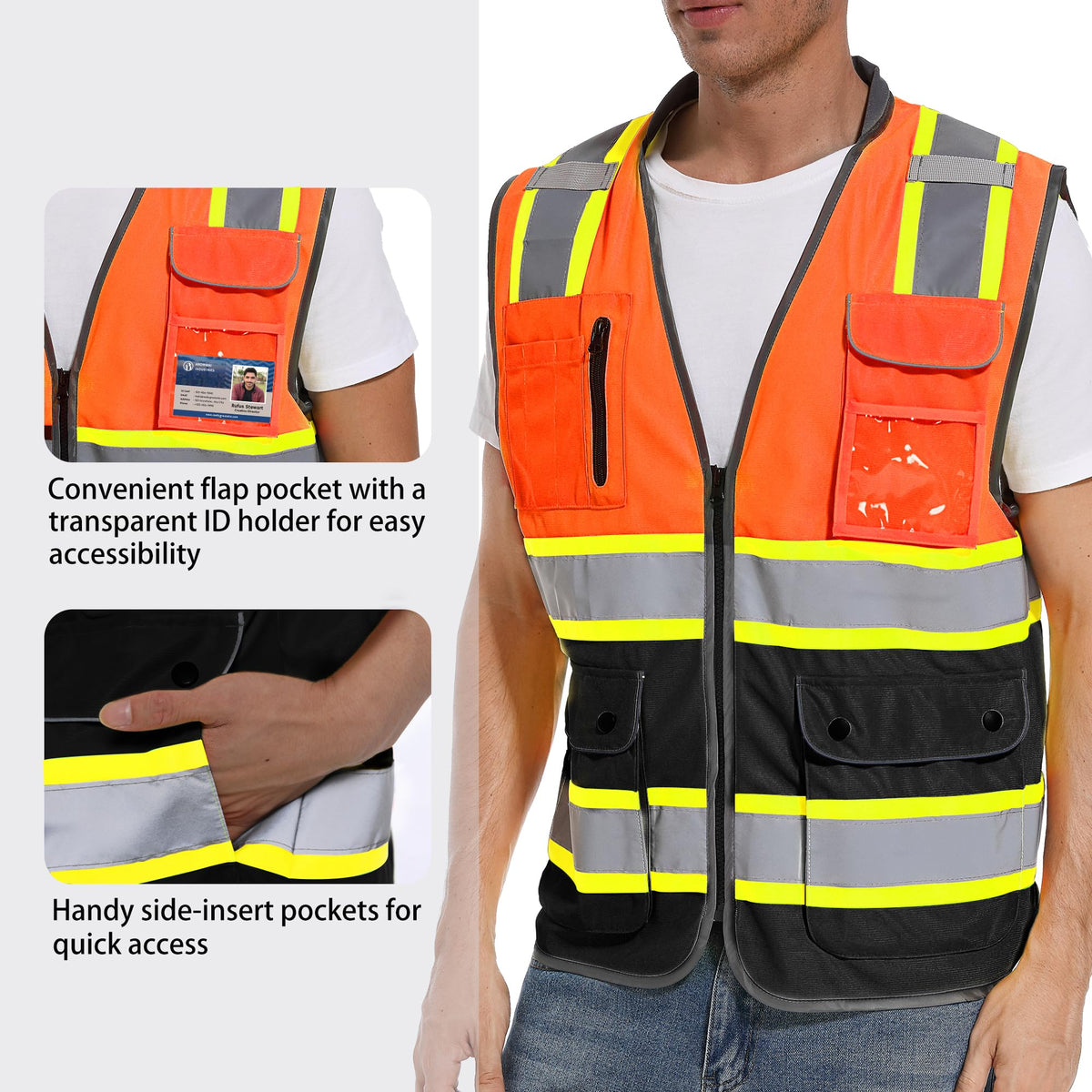 ArcRidge Reflective Safety Vest – Class 2 High-Visibility (Orange-Black, Unisex, Medium)