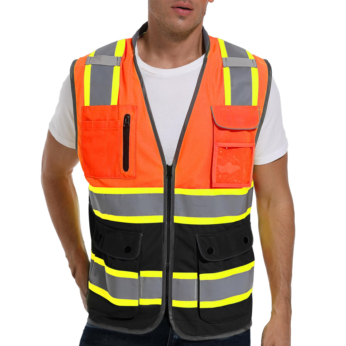ArcRidge Reflective Safety Vest – Class 2 High-Visibility (Orange-Black, Unisex, Medium)