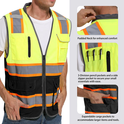 ArcRidge Reflective Safety Vest – High Visibility Unisex Work Vest (Yellow-Black, X-Large)