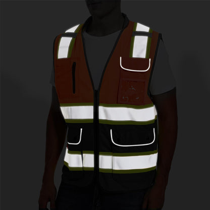 ArcRidge Reflective Safety Vest – Class 2 High-Visibility (Orange-Black, Unisex, Medium)