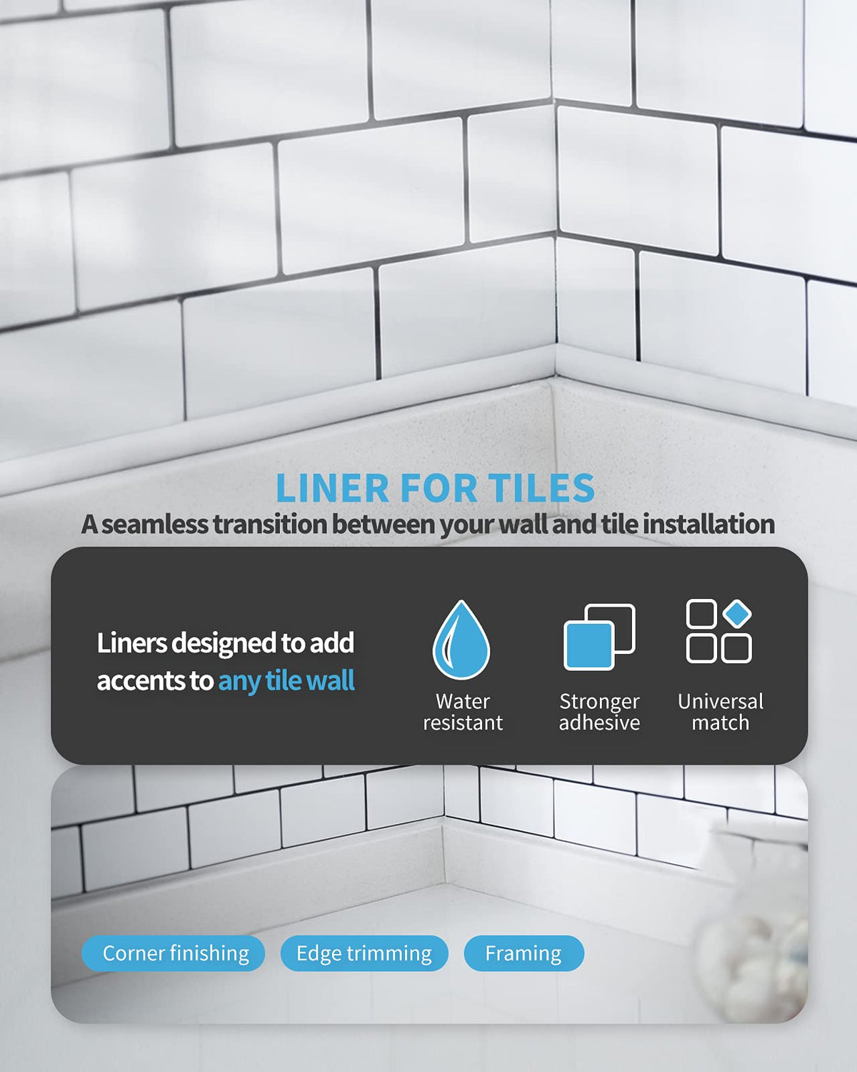 Art3d 25 ft Peel & Stick Trim for Backsplash Edge – Self-Adhesive PVC, White