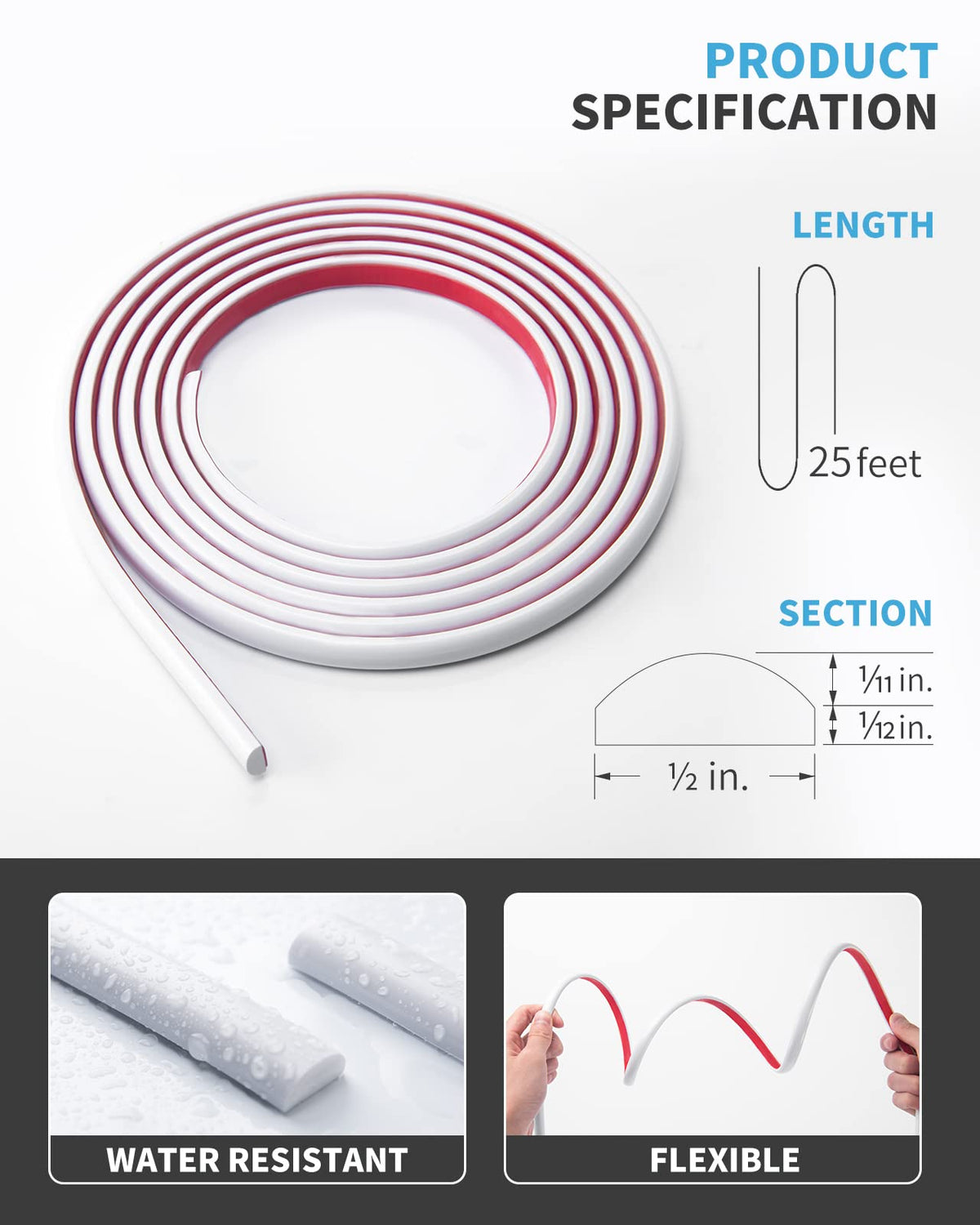 Art3d 25 ft Peel & Stick Trim for Backsplash Edge – Self-Adhesive PVC, White