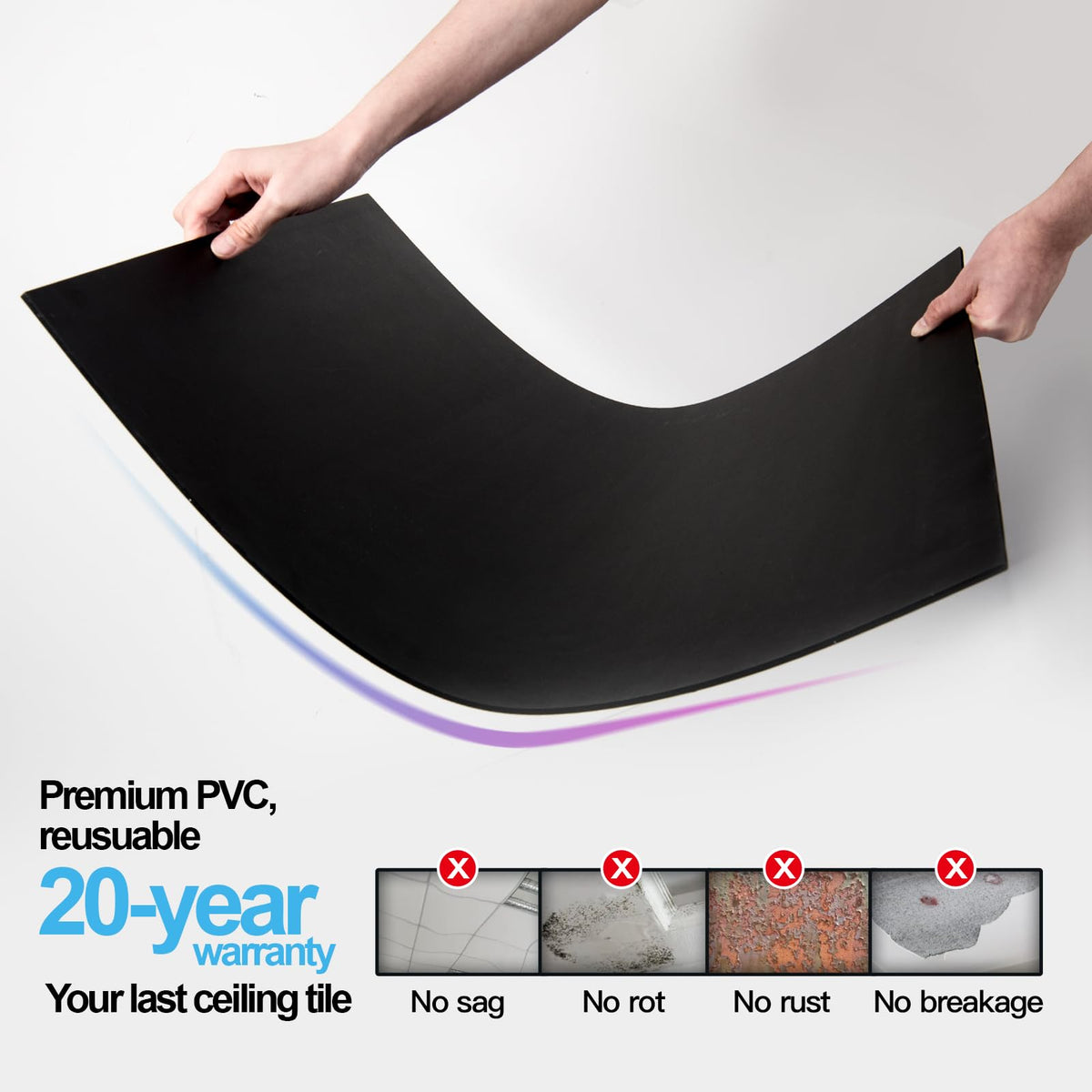 Art3d 10-Pack Smooth Drop Ceiling Tile 2x4 ft | Black, Fire-Rated, Waterproof PVC Panels