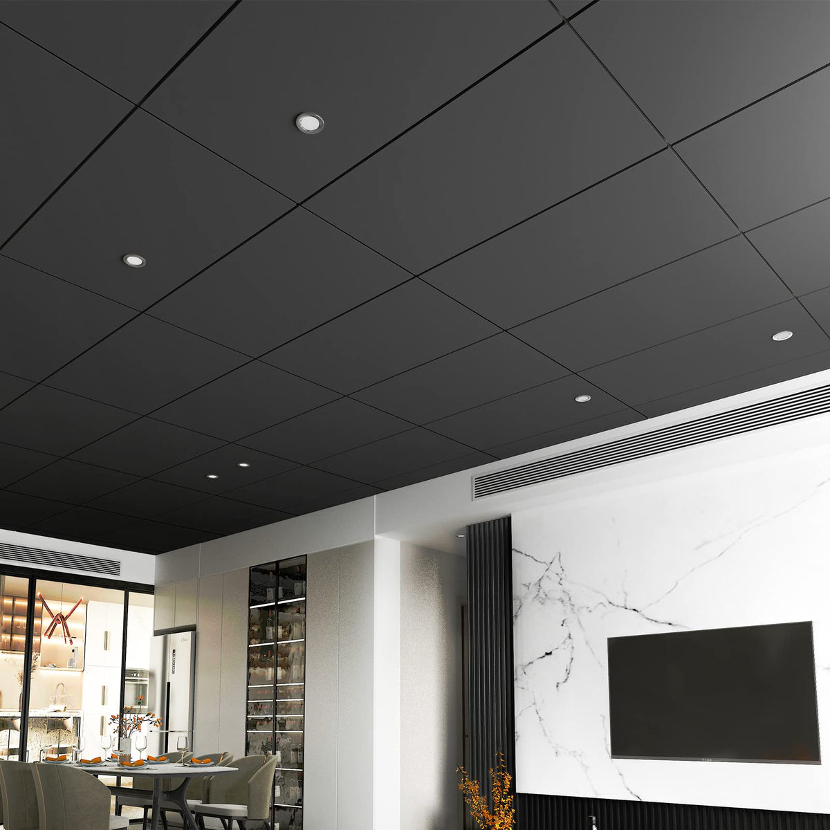 Art3d 10-Pack Smooth Drop Ceiling Tile 2x4 ft | Black, Fire-Rated, Waterproof PVC Panels
