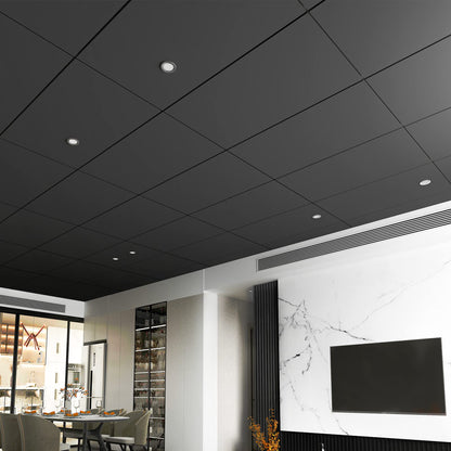 Art3d 10-Pack Smooth Drop Ceiling Tile 2x4 ft | Black, Fire-Rated, Waterproof PVC Panels