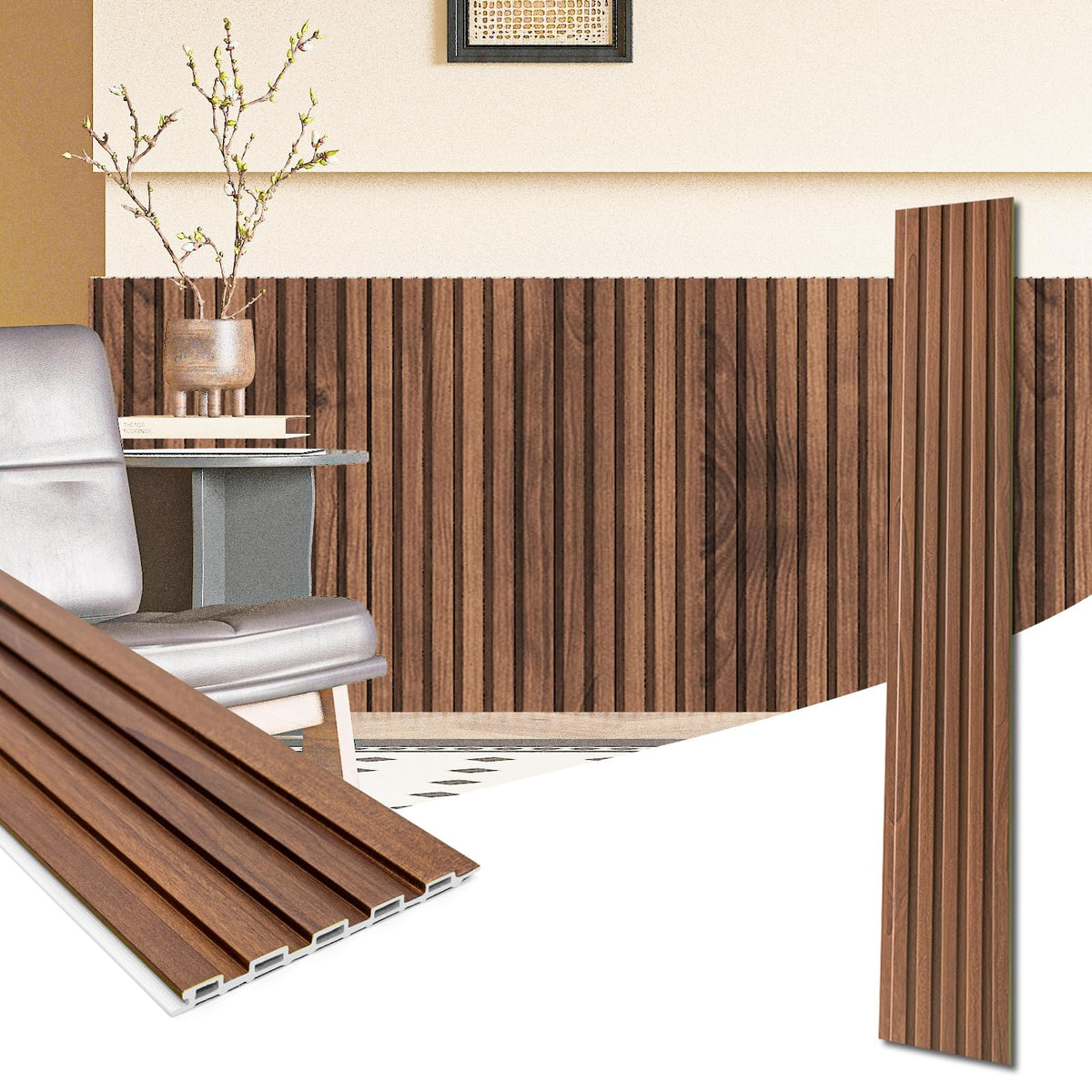 Art3d WPC Wainscoting Panels – 16-Pack 48 x 6 in Teak 3D Wall Accents