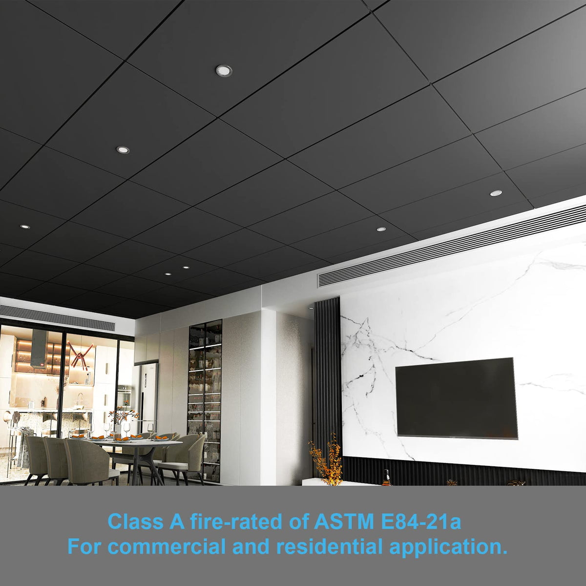 Art3d 10-Pack Smooth Drop Ceiling Tile 2x4 ft | Black, Fire-Rated, Waterproof PVC Panels