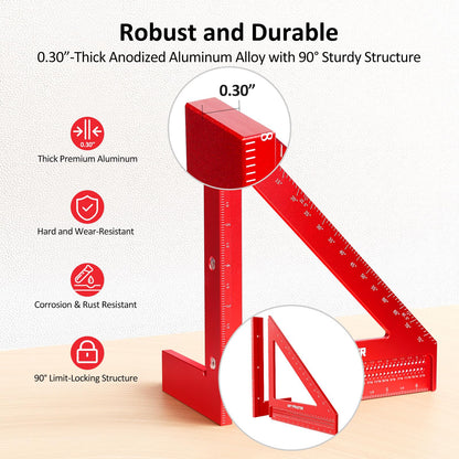ARTYMASTER WT103B 8-Inch 3D Multi-Angle Measuring Square Ruler – High-Precision Aluminum Carpenter Square with Pencil Refills