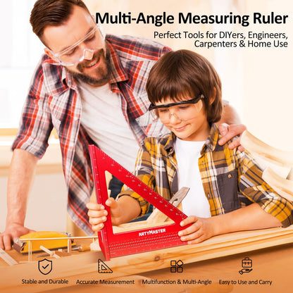 ARTYMASTER WT103B 8-Inch 3D Multi-Angle Measuring Square Ruler – High-Precision Aluminum Carpenter Square with Pencil Refills