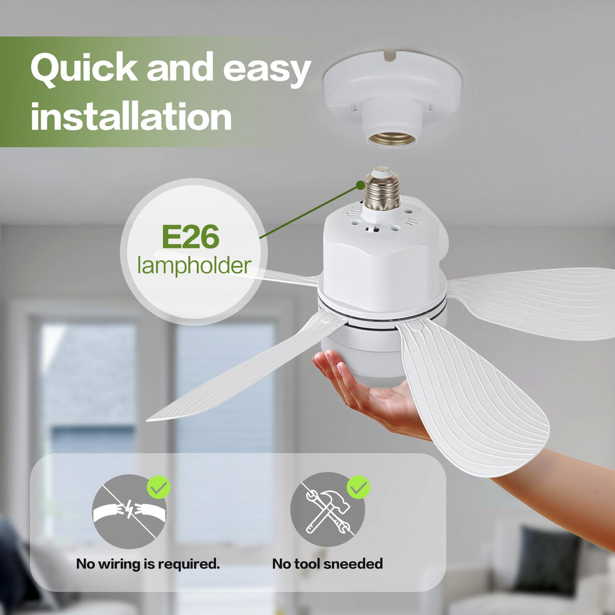 ASALL Socket Fan Light with Remote – Dimmable, 1000 Lumens, E26/E27 Ceiling Fan