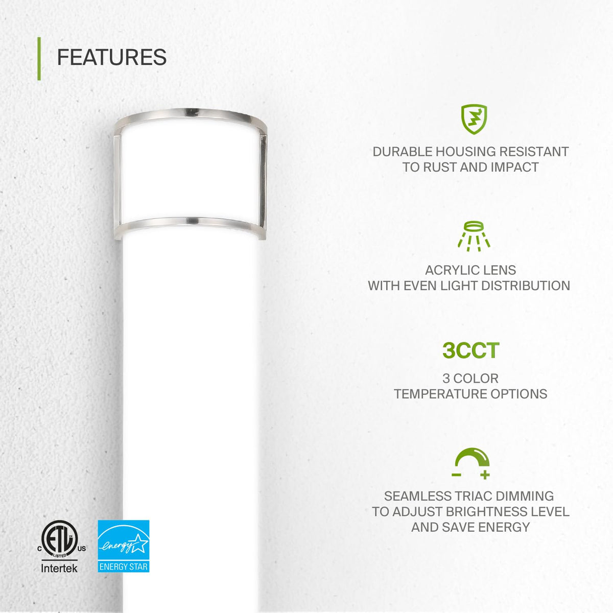 ASD LED 36" Vanity Flush Mount Light — 3-CCT, Dimmable, Energy Star | ETL Listed | Nickel