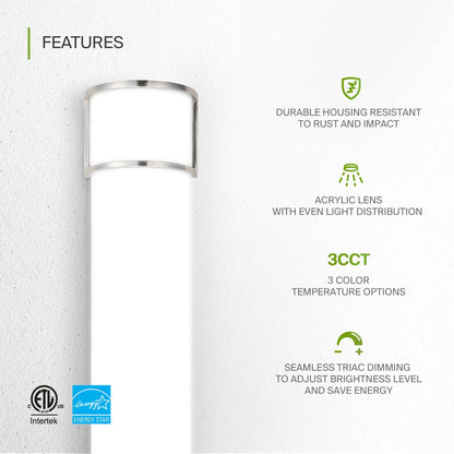 ASD LED 36" Vanity Flush Mount Light — 3-CCT, Dimmable, Energy Star | ETL Listed | Nickel