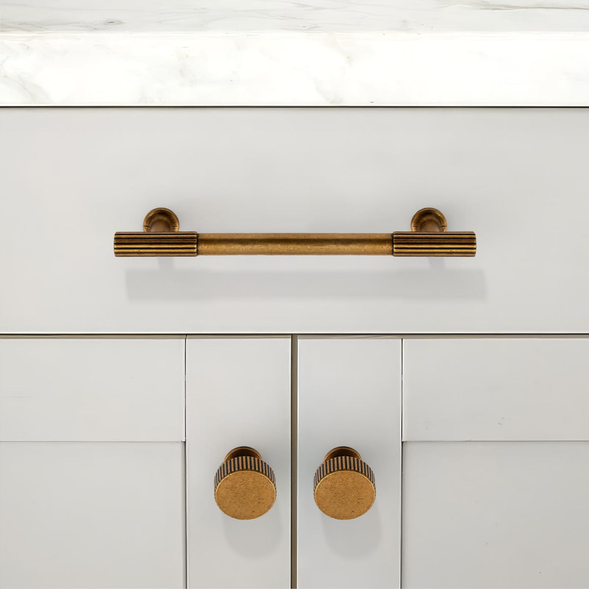 Asimerdeco 10 Pack Antique Brass Cabinet Knobs – 28mm Round Single-Hole Drawer Pulls