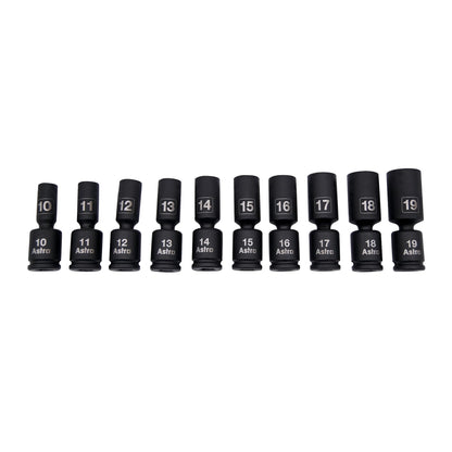 Astro Tools 78344M 10pc 3/8-inch Drive Mid-Length Pinless Universal Sockets – Metric