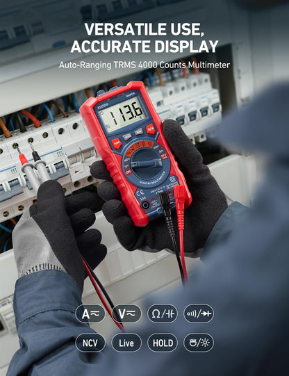 AstroAI M4K0R Multimeter – TRMS 4000 Counts, Auto-Ranging, 600V/10A/40MΩ, NCV