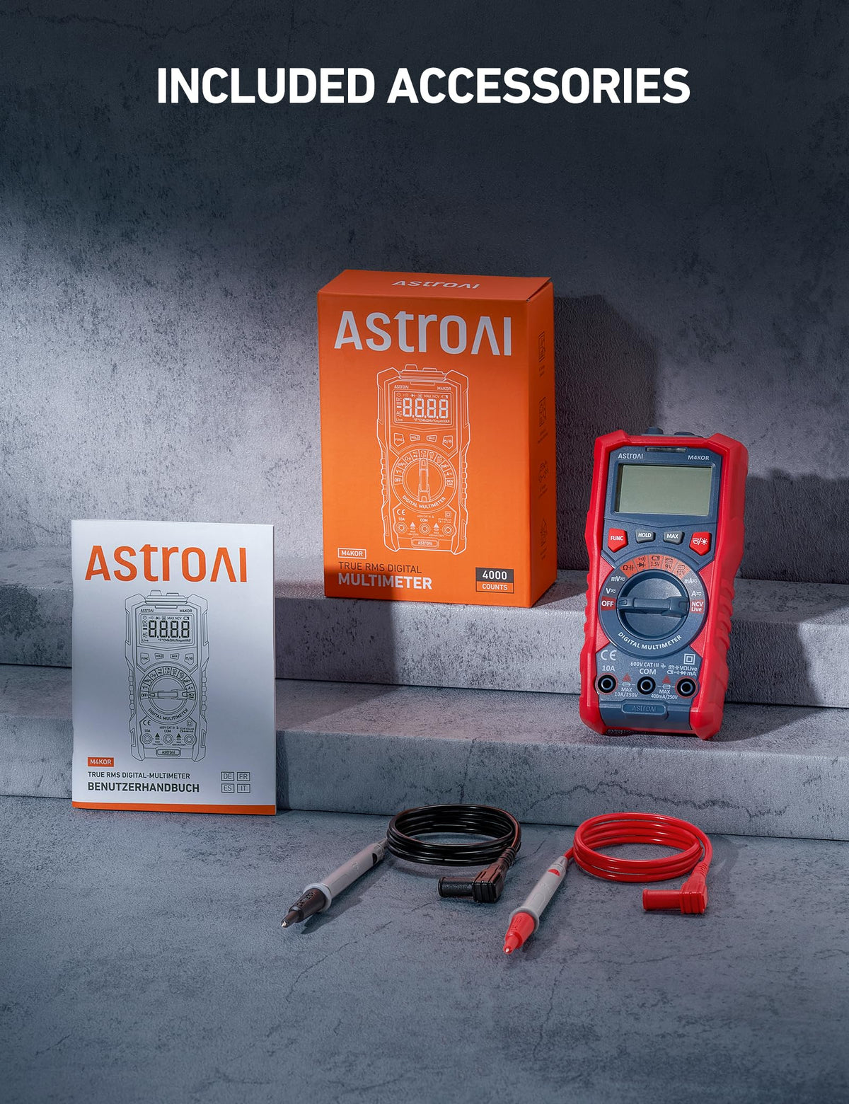 AstroAI M4K0R Multimeter – TRMS 4000 Counts, Auto-Ranging, 600V/10A/40MΩ, NCV