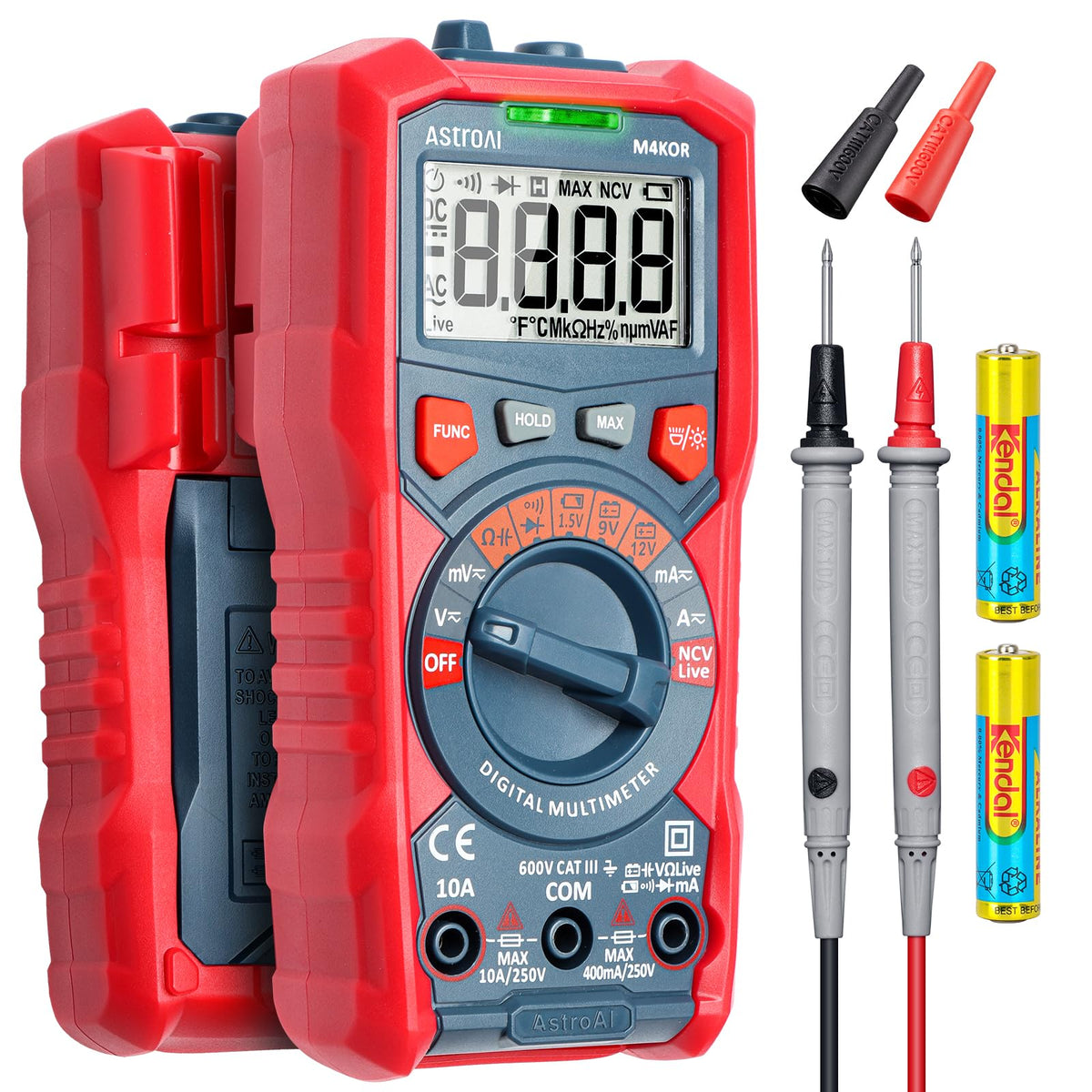 AstroAI M4K0R Multimeter – TRMS 4000 Counts, Auto-Ranging, 600V/10A/40MΩ, NCV