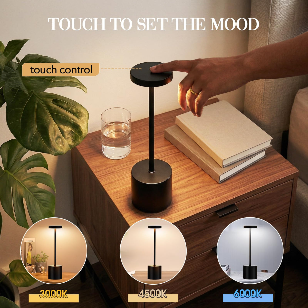 AUDLES Cordless Table Lamp Pair – 5000mAh, Touch Dimming, IP54